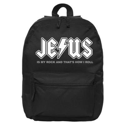 Jesus Is My Rock And That's How I Roll Funny Christian 16 in Basic Backpack