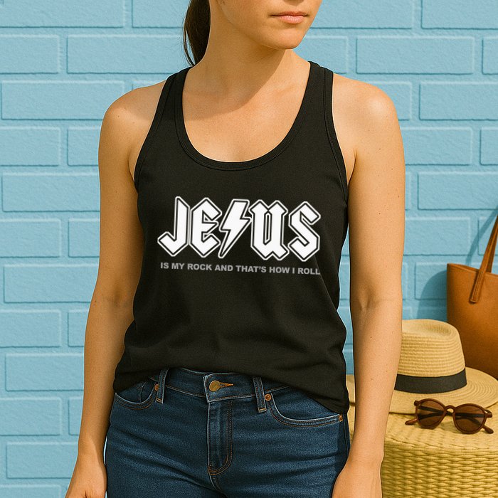 Jesus Is My Rock And That's How I Roll Funny Christian Womens Tank Top