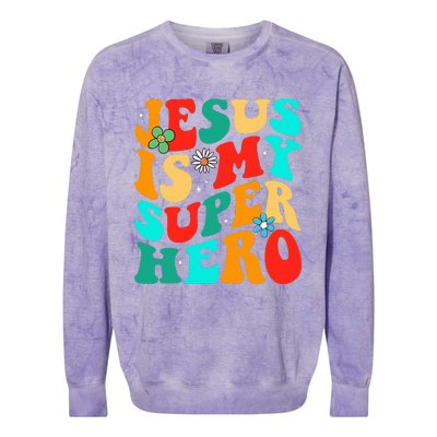 Jesus Is My Superhero Christian Religious Colorblast Crewneck Sweatshirt