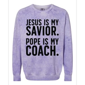 Jesus Is My Savior Pope Is My Coach Catholic Humor Sayings Colorblast Crewneck Sweatshirt