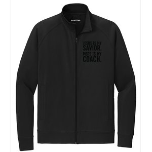 Jesus Is My Savior Pope Is My Coach Catholic Humor Sayings Stretch Full-Zip Cadet Jacket