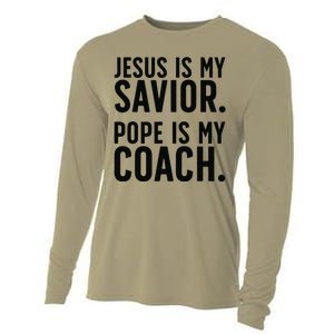 Jesus Is My Savior Pope Is My Coach Catholic Humor Sayings Cooling Performance Long Sleeve Crew