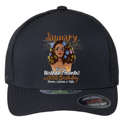 January It's my birthday month for Black Wo Flexfit Unipanel Trucker Cap