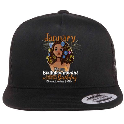 January It's my birthday month for Black Wo Flat Bill Trucker Hat