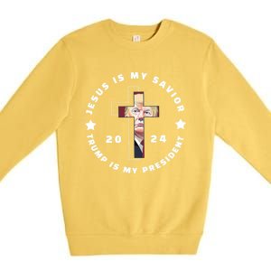 Jesus Is My Savior Trump Is My President 2024 Usa Gift Premium Crewneck Sweatshirt