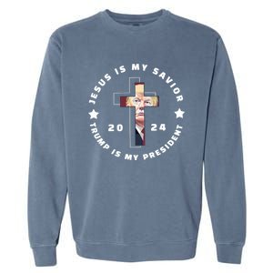 Jesus Is My Savior Trump Is My President 2024 Usa Gift Garment-Dyed Sweatshirt