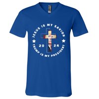 Jesus Is My Savior Trump Is My President 2024 Usa Gift V-Neck T-Shirt