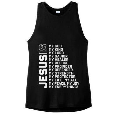 Jesus Is My God My King My Lord My Savior Christian Ladies PosiCharge Tri-Blend Wicking Tank