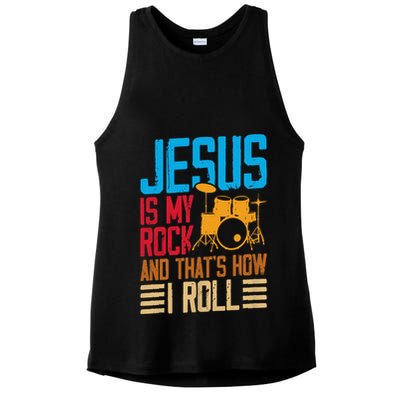 Jesus Is My Rock And That Is How I Roll Christian Ladies PosiCharge Tri-Blend Wicking Tank