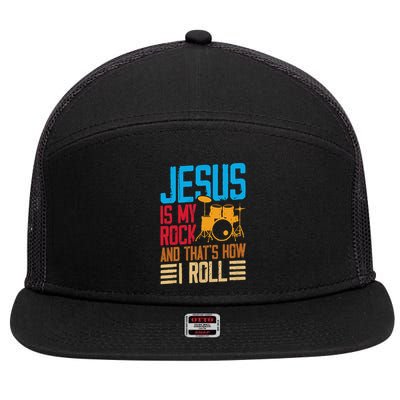 Jesus Is My Rock And That Is How I Roll Christian 7 Panel Mesh Trucker Snapback Hat
