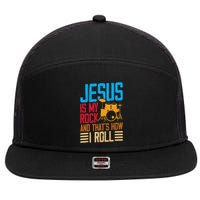 Jesus Is My Rock And That Is How I Roll Christian 7 Panel Mesh Trucker Snapback Hat