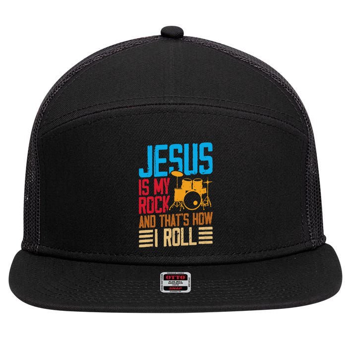 Jesus Is My Rock And That Is How I Roll Christian 7 Panel Mesh Trucker Snapback Hat