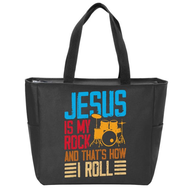 Jesus Is My Rock And That Is How I Roll Christian Zip Tote Bag