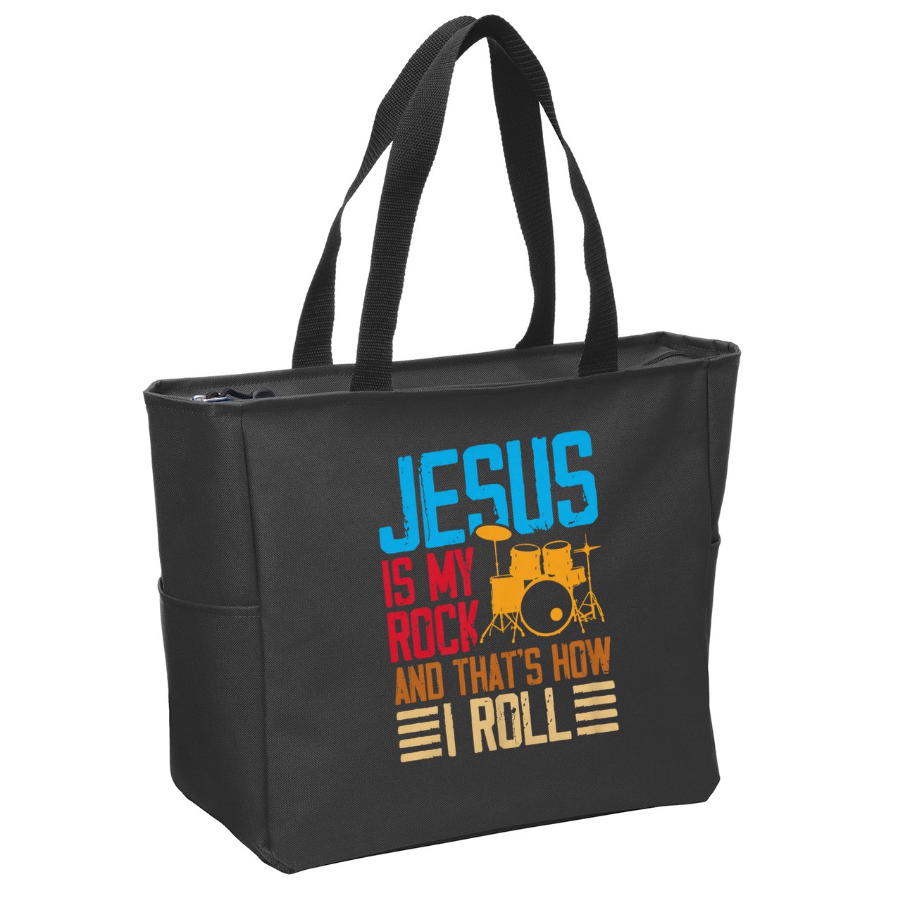 Jesus Is My Rock And That Is How I Roll Christian Zip Tote Bag