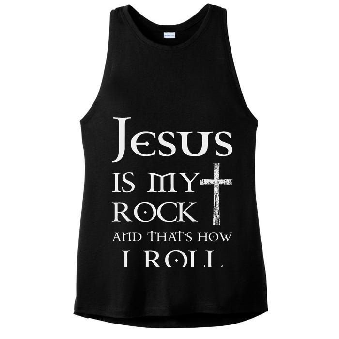 Jesus Is My Rock And That’s How I Roll Ladies PosiCharge Tri-Blend Wicking Tank