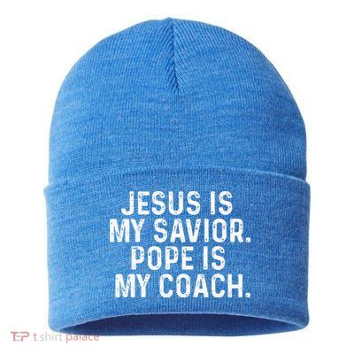 Jesus Is My Savior Pope Is My Coach Religious Sustainable Knit Beanie
