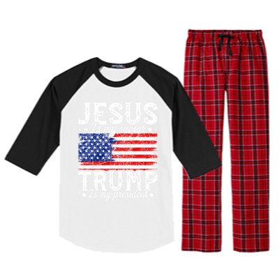 Jesus Is My Savior Trump Is My President American Us Flag Meaningful Gift Raglan Sleeve Pajama Set