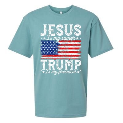 Jesus Is My Savior Trump Is My President American Us Flag Meaningful Gift Sueded Cloud Jersey T-Shirt