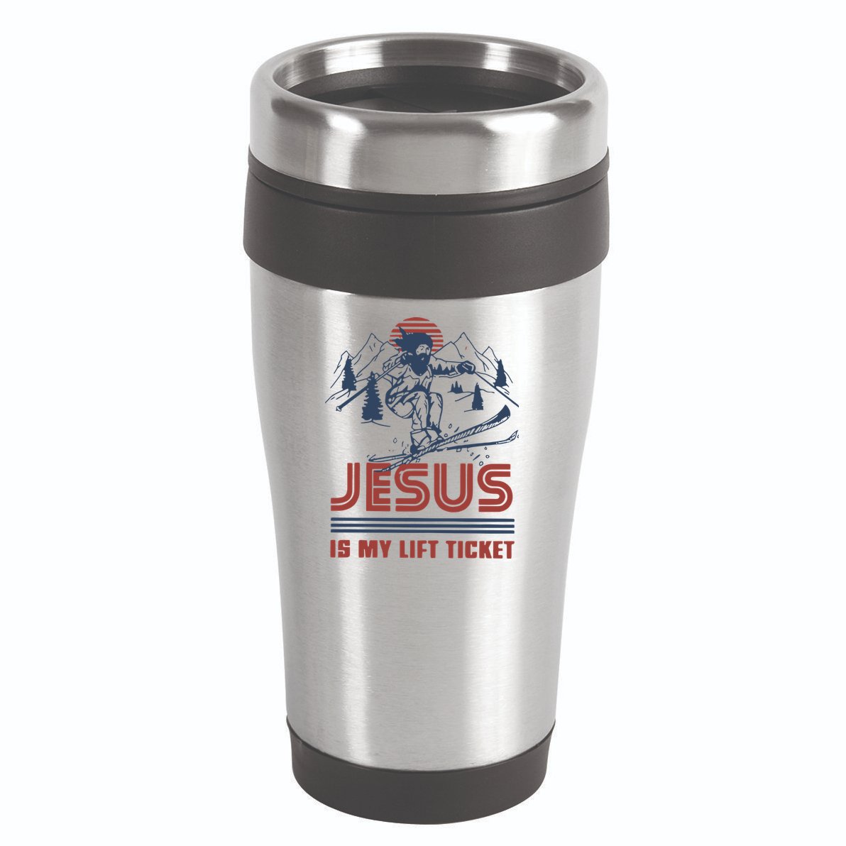 Jesus Is My Lift Ticket Retro Skiing Funny God 16oz Travel Tumbler