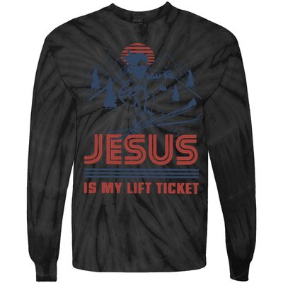 Jesus Is My Lift Ticket Retro Skiing Funny God Tie-Dye Long Sleeve Shirt