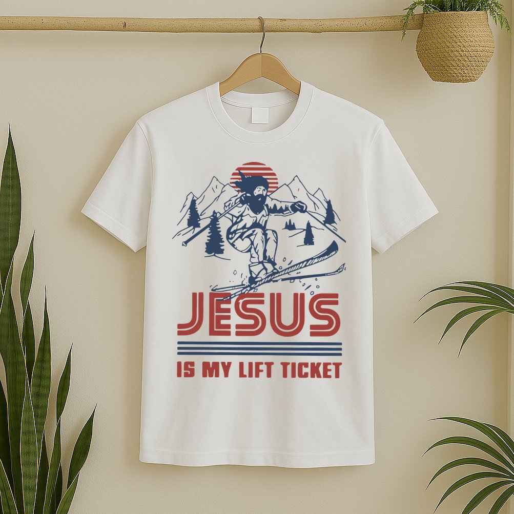 Jesus Is My Lift Ticket Retro Skiing Funny God T-Shirt