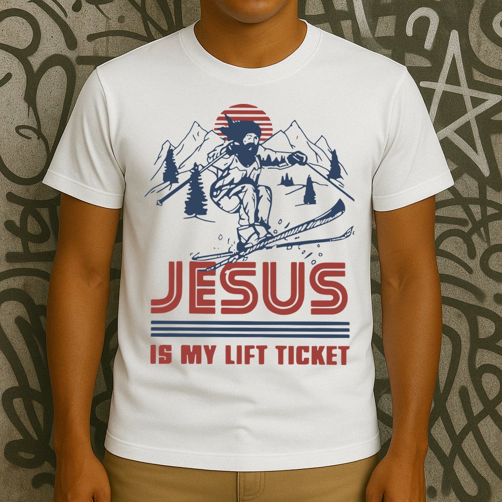 Jesus Is My Lift Ticket Retro Skiing Funny God T-Shirt