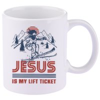Jesus Is My Lift Ticket Retro Skiing Funny God 11oz C Handle Ceramic Mug