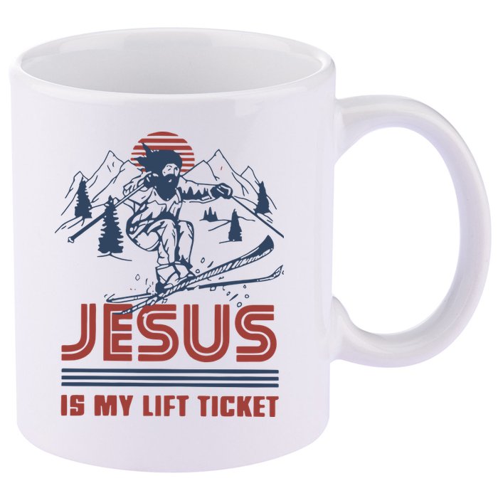 Jesus Is My Lift Ticket Retro Skiing Funny God 11oz C Handle Ceramic Mug