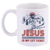 Jesus Is My Lift Ticket Retro Skiing Funny God 11oz C Handle Ceramic Mug