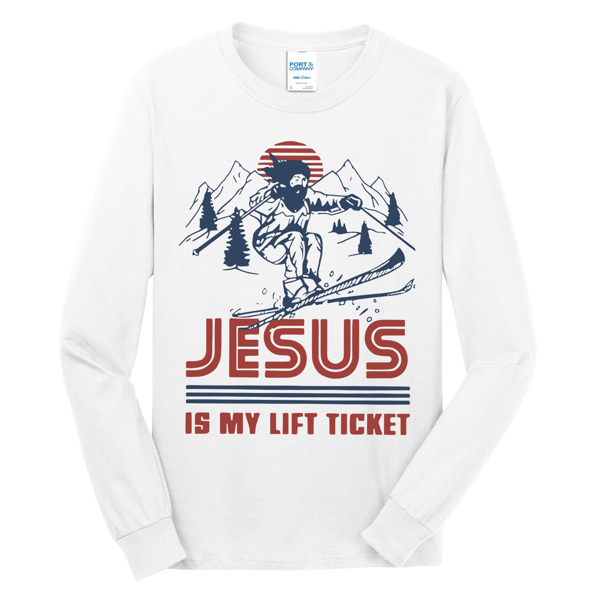 Jesus Is My Lift Ticket Retro Skiing Funny God Tall Long Sleeve T-Shirt