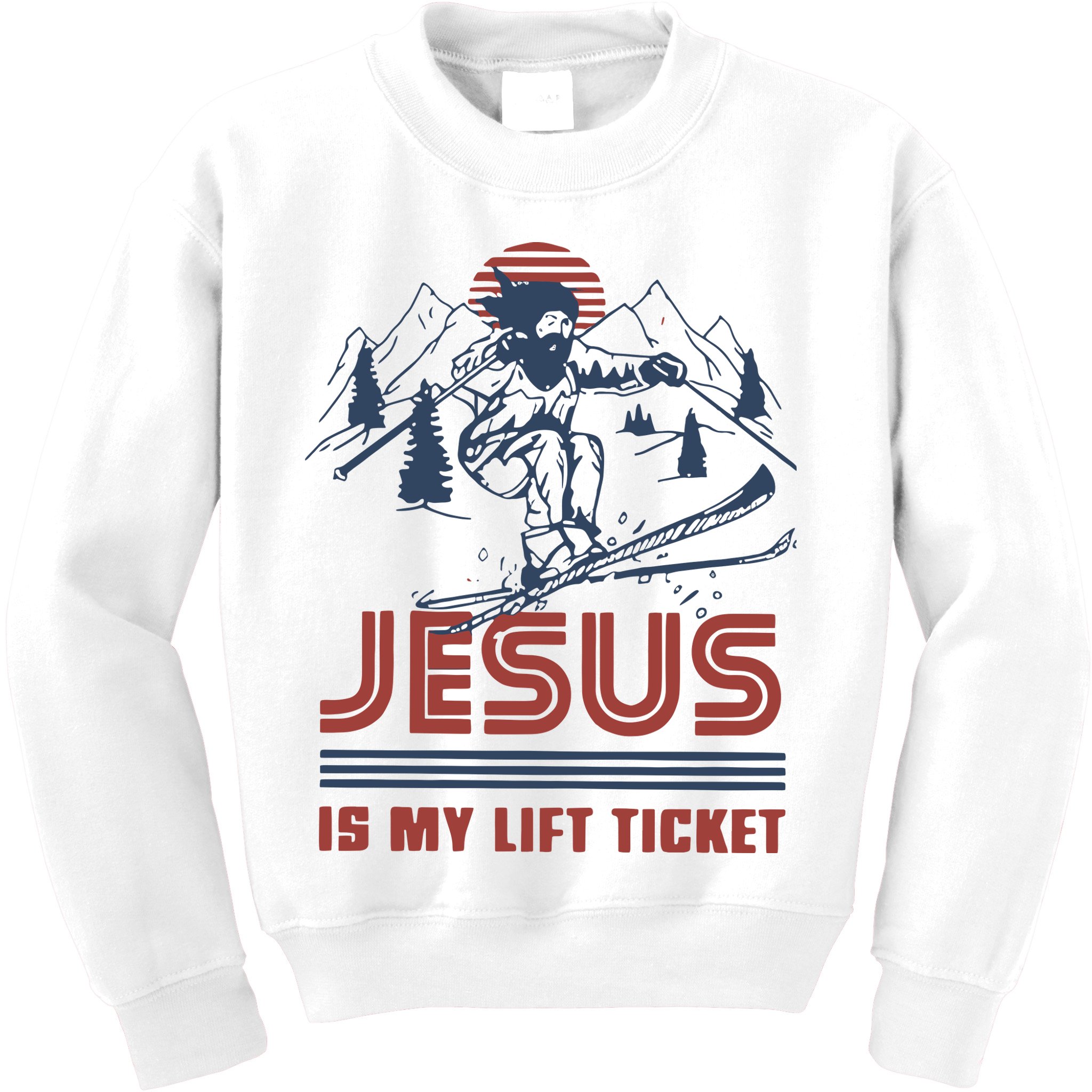 Jesus Is My Lift Ticket Retro Skiing Funny God Kids Sweatshirt