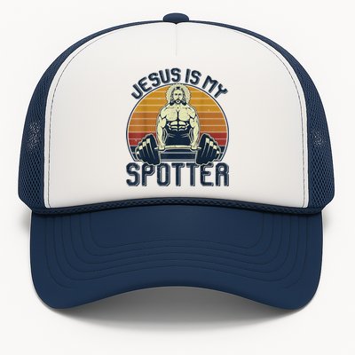 Jesus Is My Spotter Retro Vintage Jesus Gift Trucker Hat