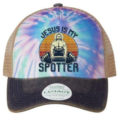 Jesus Is My Spotter Retro Vintage Jesus Gift Legacy Tie Dye Trucker Hat