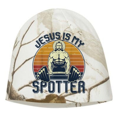 Jesus Is My Spotter Retro Vintage Jesus Gift Kati - Camo Knit Beanie