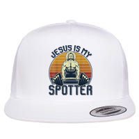 Jesus Is My Spotter Retro Vintage Jesus Gift Flat Bill Trucker Hat