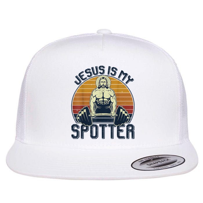 Jesus Is My Spotter Retro Vintage Jesus Gift Flat Bill Trucker Hat