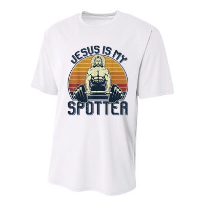 Jesus Is My Spotter Retro Vintage Jesus Gift Youth Performance Sprint T-Shirt