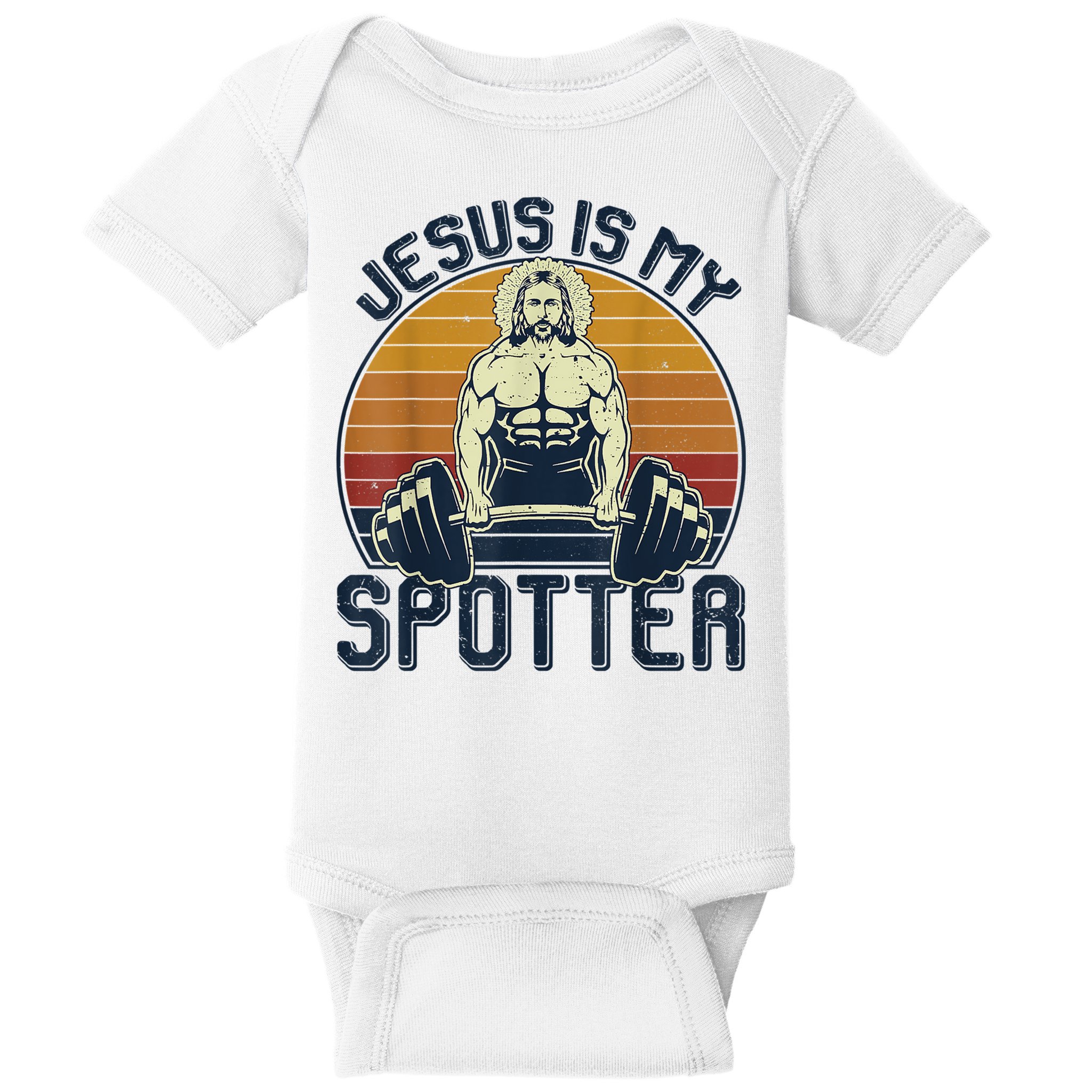 Jesus Is My Spotter Retro Vintage Jesus Gift Baby Bodysuit