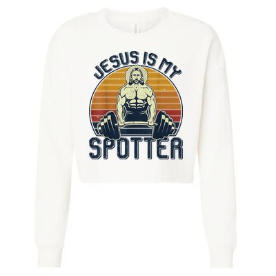 Jesus Is My Spotter Retro Vintage Jesus Gift Cropped Pullover Crew