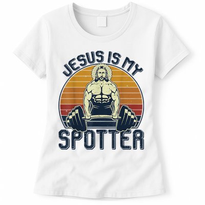 Jesus Is My Spotter Retro Vintage Jesus Gift Womens T-Shirt