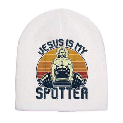 Jesus Is My Spotter Retro Vintage Jesus Gift Short Acrylic Beanie