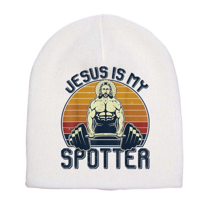 Jesus Is My Spotter Retro Vintage Jesus Gift Short Acrylic Beanie