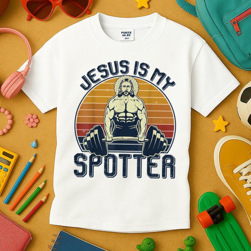Jesus Is My Spotter Retro Vintage Jesus Gift Kids T-Shirt