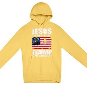 Jesus Is My Savior Trump Is My President Trump 2024 Usa Flag Great Gift Premium Pullover Hoodie