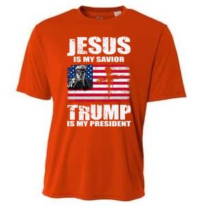 Jesus Is My Savior Trump Is My President Trump 2024 Usa Flag Great Gift Cooling Performance Crew T-Shirt