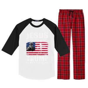 Jesus Is My Savior Trump Is My President Trump 2024 Usa Flag Great Gift Raglan Sleeve Pajama Set