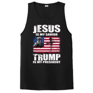 Jesus Is My Savior Trump Is My President Trump 2024 Usa Flag Great Gift PosiCharge Competitor Tank