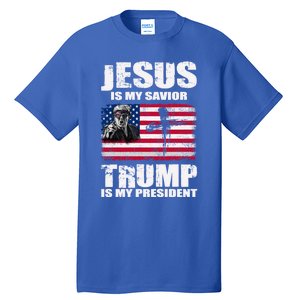 Jesus Is My Savior Trump Is My President Trump 2024 Usa Flag Great Gift Tall T-Shirt