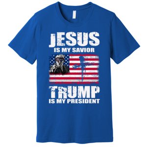 Jesus Is My Savior Trump Is My President Trump 2024 Usa Flag Great Gift Premium T-Shirt