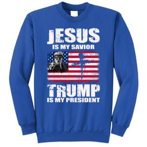 Jesus Is My Savior Trump Is My President Trump 2024 Usa Flag Great Gift Tall Sweatshirt